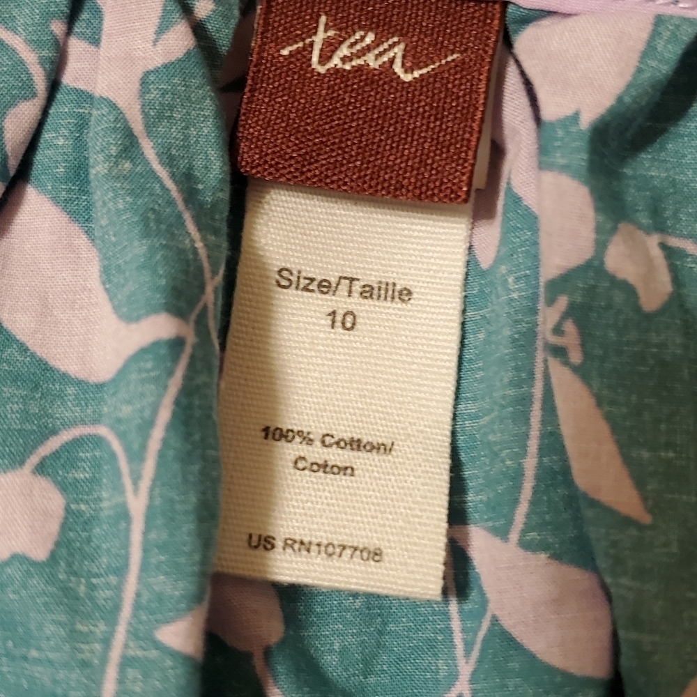 Tea Collection Green & Purple Short Sleeved Floral Flounce Dress Size 10 - Picture 3 of 4